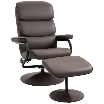 HOMCOM PU Leather Swivel Recliner Chair w/ Ottoman, Brown