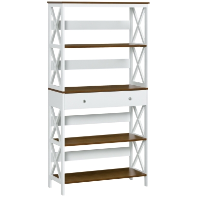 HOMCOM 4-Tier Bookcase Storage Cupboard with Drawer, White