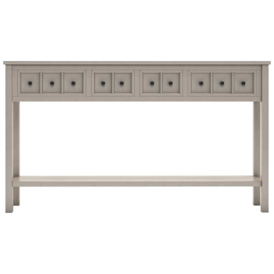 Rustic Entryway Console Table with Two Size Drawers, Bottom Shelf, Distressed Finish, Solid Timber Frame, 60" L x 11" W x 34" H, Gray
