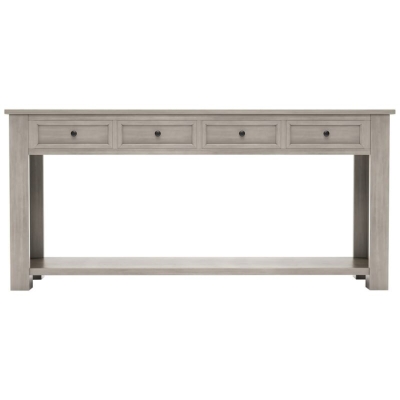 Rustic Elegant Console Table with 4 Storage Drawers, Bottom Shelf, Solid Wood Frame, All Tools Included, 63" L x 14" W x 30" H, Gray