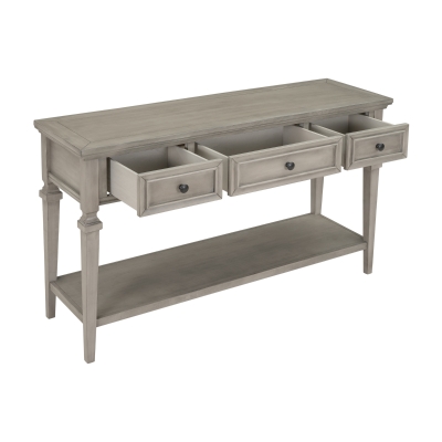 Classic Retro Console Table with 3 Drawers, Open Shelf, Vintage Metal Handles, Perfect for Entryway, Living Room, 50" L x 15" W x 30" H, Gray