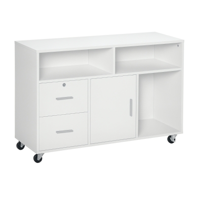 HOMCOM Printer Stand Mobile Cabinet with Drawer, White