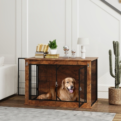 Dog Crate Furniture 38.6" W x 23.6" D x 25.8" H Rustic Brown