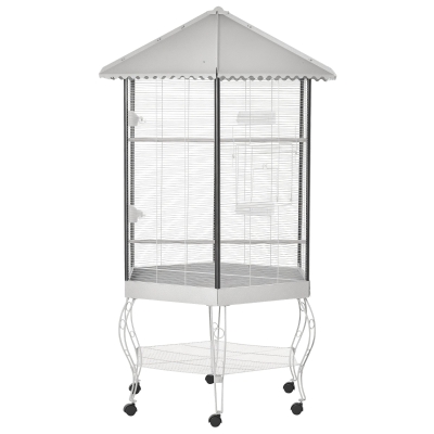 PawHut 77" Portable Hexagon Bird Cage with Canopy & Storage