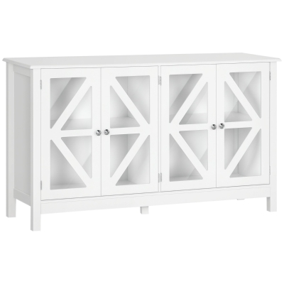 HOMCOM White Sideboard Buffet Cabinet with Glass Doors & Storage