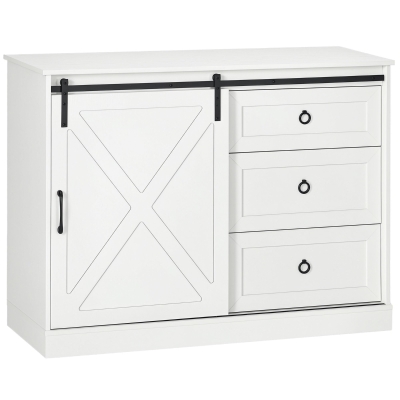 HOMCOM Farmhouse Kitchen Sideboard with Sliding Barn Door, White