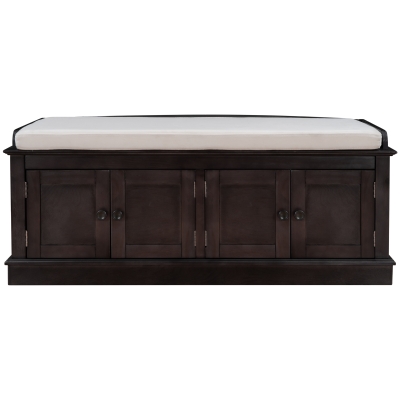 Storage Bench with Multi-Purpose Storage and Adjustable Shelves, Removable Cushion for Entryway, 43" L x 16" W x 17.5" H, Dark Brown