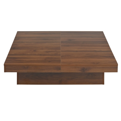 Square Marble Veneer Coffee Table with Sliding Top and Storage, Modern Sofa Table with MDF Construction, 39.5" L x 39.5" W x 10" H, Walnut