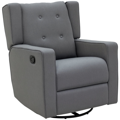 HOMCOM Wingback Swivel Recliner Chair, Tufted Gray Rocker