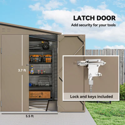 Outsunny 4.6' x 9' Outdoor Storage Shed, Lean to Metal Shed with Foundation Kit, Lockable Doors and Gloves for Patio, Lawn, Brown(m-7)