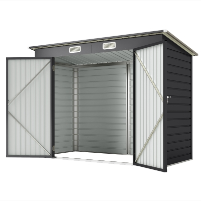 Outsunny 8 x 4FT Galvanized Garden Storage Shed, Metal Outdoor Shed with Double Doors and 2 Vents, Grey