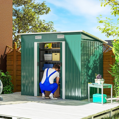 Outsunny 7' x 4' Metal Outdoor Storage Shed, Lockable, Dark Green