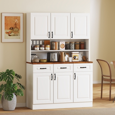 HOMCOM 71" Kitchen Pantry Cabinet with Hutch, 6 Doors, White