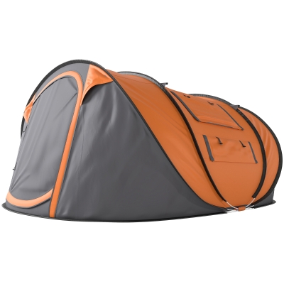 Outsunny 4 Person Camping Tent, Easy Pop Up Tent with Doors, Windows and Carry Bag, Automatic Setup Tent for Hiking, Orange