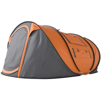 Outsunny 4 Person Camping Tent, Easy Pop Up Tent with Doors, Windows and Carry Bag, Automatic Setup Tent for Hiking, Orange