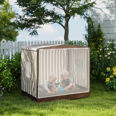 Qaba Kids Wooden Sandbox with Canopy, 56" x 40", Brown