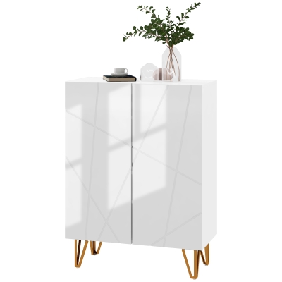 HOMCOM Narrow Shoe Storage Cabinet with Soft-Close Hinges and Adjustable Shelves for 15-20 Pairs of Shoes, High Gloss White
