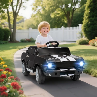Qaba Ford Shelby GT350 Kids Ride-On Car w/ Remote & LED, Black