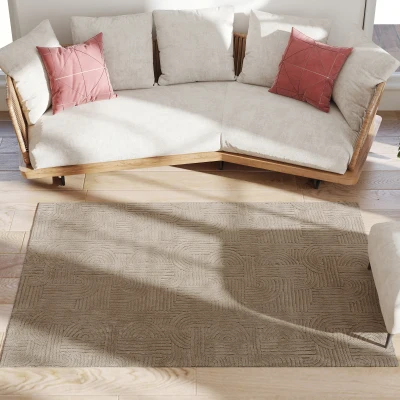 HOMCOM 5x7 Area Rug, Luxurious Faux Fur Rug, Non-Slip Floor Carpet for Living Room, Bedroom, Dining Room, Tan