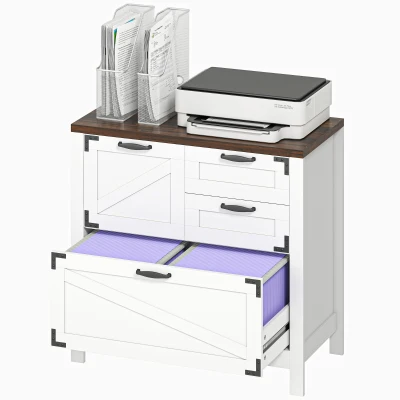 HOMCOM Lateral Filing Cabinet, Farmhouse File Cabinet with 4 Drawers, Fit Letter/A4/Legal Hanging Files, White