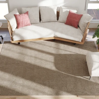 HOMCOM 7.5x9.5 Area Rug, Luxurious Faux Fur Rug, Non-Slip Floor Carpet for Living Room, Bedroom, Dining Room, Tan