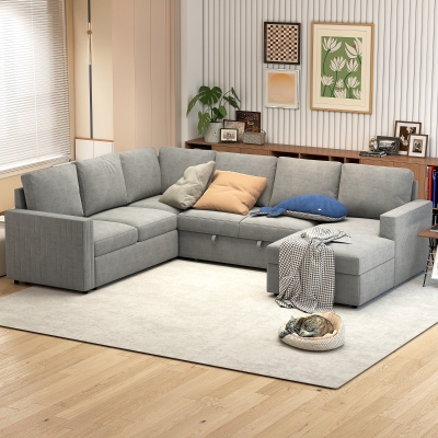 HOMCOM Pull Out Sofa Bed, Sleeper Sofa Couch with Hidden Storage, Chaise Lounge, Velvet Upholstery, U-Shaped Futon Couch