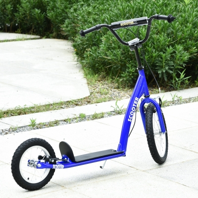 Aosom Kids Scooter with Adjustable Handlebar, Youth Kick Scooter with Dual Brakes, Inflatable Wheels, for Age 5+, Blue