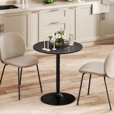 HOMCOM 27.6" Round Kitchen Table for 2, Modern Small Dining Table with Wood Veneer, Steel Base for Dining Room, Black