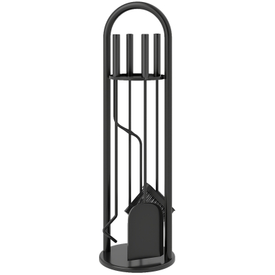 Outsunny Fireplace Tools Set, 5 Pieces Fireside Accessories with Brush, Shovel, Poker, A Pair of Tongs, Stand, Black