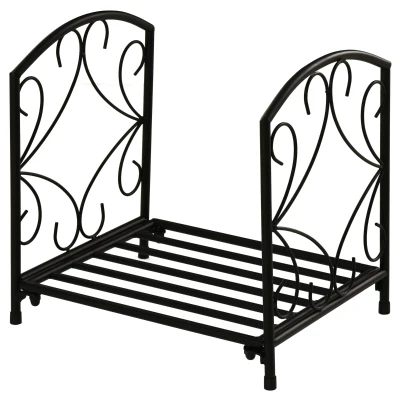 Outsunny 16" Heavy Duty Metal Fireplace Log Holder, Firewood Rack Outdoor for Fireplace Storage, Black