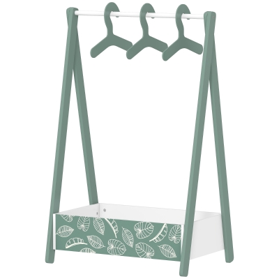 Qaba Kids Clothing Rack with Storage Shelf, Hangers, for Nursery Room, Living Room, Playroom, Green