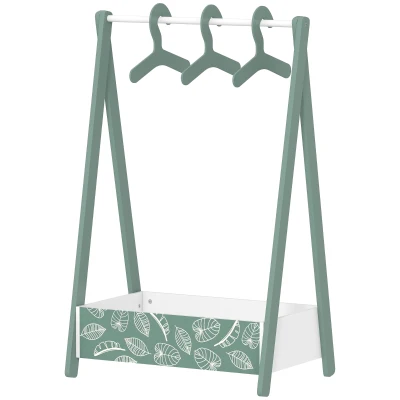 Qaba Kids Clothing Rack with Storage Shelf, Hangers, for Nursery Room, Living Room, Playroom, Green