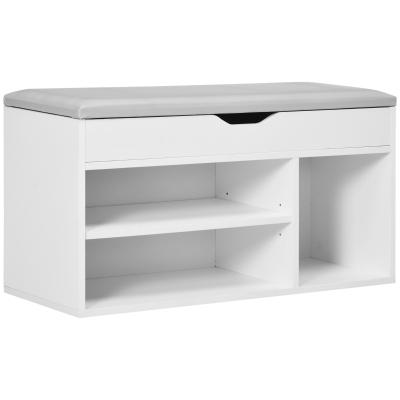 HOMCOM Shoe Bench Entryway Storage Rack with Padded Cushion, Hidden Storage for Hallway, Living Room, White