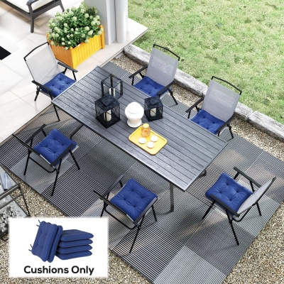 Outsunny 6-Piece Seat Cushion Replacement, Outdoor Patio Chair Cushions Set with Ties, Button Tufted, Dark Blue