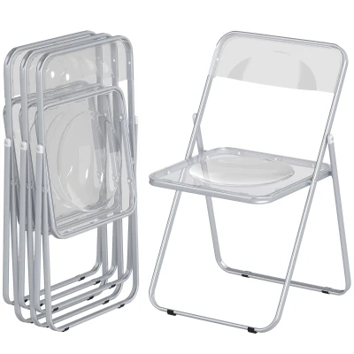 HOMCOM 4 Pack Acrylic Foldable Chairs, Transparent Folding Chairs for Living Room, Dining Room, Home Office, Party, Clear