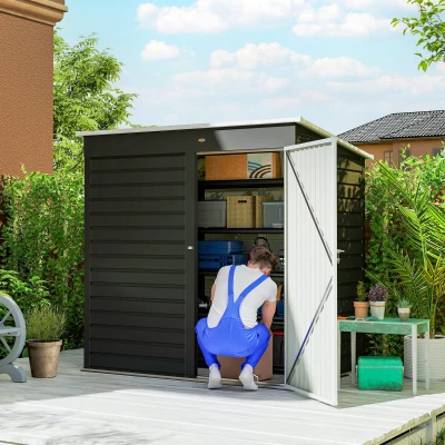 Garden Storage Shed 75.6" W x 51.2" D x 65.7"/72.4" H Dark Gray