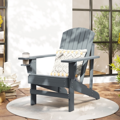 Outsunny Classic Adirondack Chair, Muskoka Chairs, Garden Deck Chair with Cup Holder for Patio, Indoor, Backyard, Dark Grey
