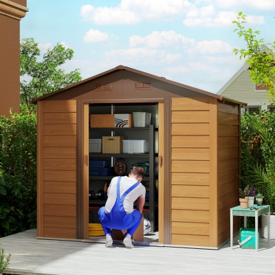 Outsunny 8' x 6' Metal Outdoor Storage Shed, Brown