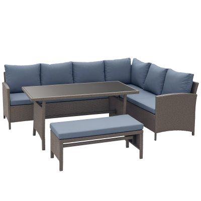 Outsunny 4 Piece Outdoor Patio Rattan Wicker Dining Table Bench Patio Furniture Sofa