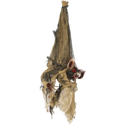 Outsunny 28" Halloween Animated Hanging Bat Opening Month with Glowing LED Eyes, Scary Halloween Decorations, Battery Operated