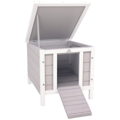 PawHut Wooden Rabbit Hutch Bunny Cage Outdoor Cat House Guinea Pig Cage Duck Shelter, Indoor Outdoor Use, 20"x16.5"x17", Grey