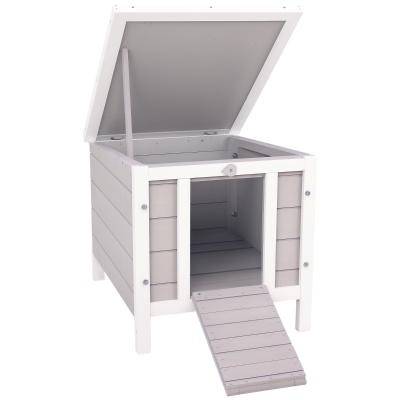 PawHut Wooden Rabbit Hutch Bunny Cage Outdoor Cat House Guinea Pig Cage Duck Shelter, Indoor Outdoor Use, 20"x16.5"x17", Grey