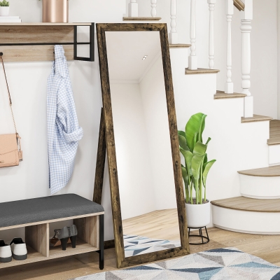 HOMCOM 58" x 20" Floor Standing Mirror, Full Body Mirror for Bedroom, Living Room, Rustic Brown