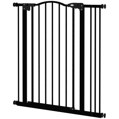 PawHut Extra Tall Dog Gate with Door, Pressure Fit, Auto Close, Double Locking for Doorways Hallways Stairs, 29"-34", Black