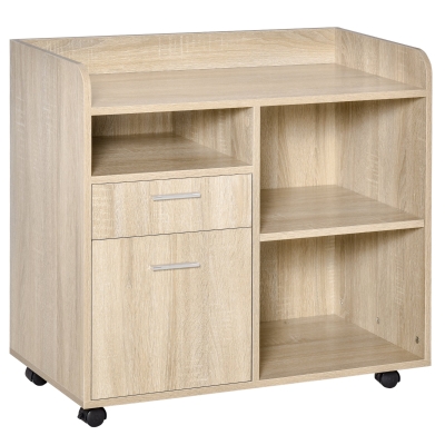 Vinsetto Lateral Filing Cabinet, Printer Stand with Wheels, Mobile File Cabinet with Drawer for Letter or A4 File, Home Office, Oak