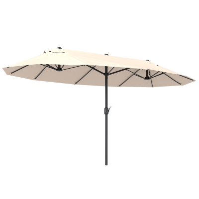 Outsunny 15' Outdoor Patio Umbrella with Twin Canopy Sunshade Steel Table Umbrella with Lift Crank Beige