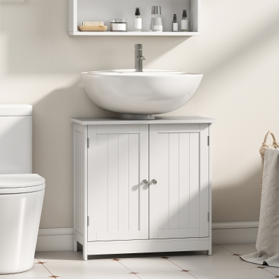 HOMCOM Under Sink Bathroom Cabinet with Shelf, White