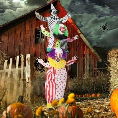 Outsunny Animated Halloween Clown with Red Light-Up Eyes, Sound Activated