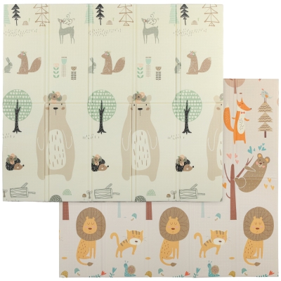 Qaba Double Sided Baby Play Mat, Reversible & Waterproof Foldable Crawling Mat, Animal Theme