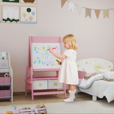 Qaba Kids Art Easel, Double-Sided Board with Paper Roll, Pink